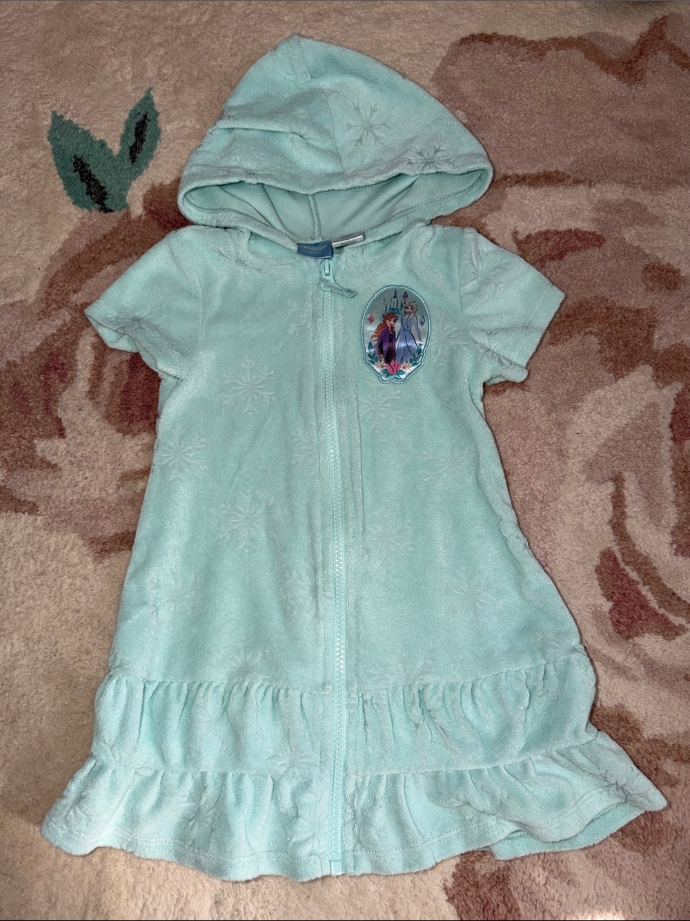 Frozen Girls' Light Aqua Gull Zip Hooded Swim Coverup with Character Badge
